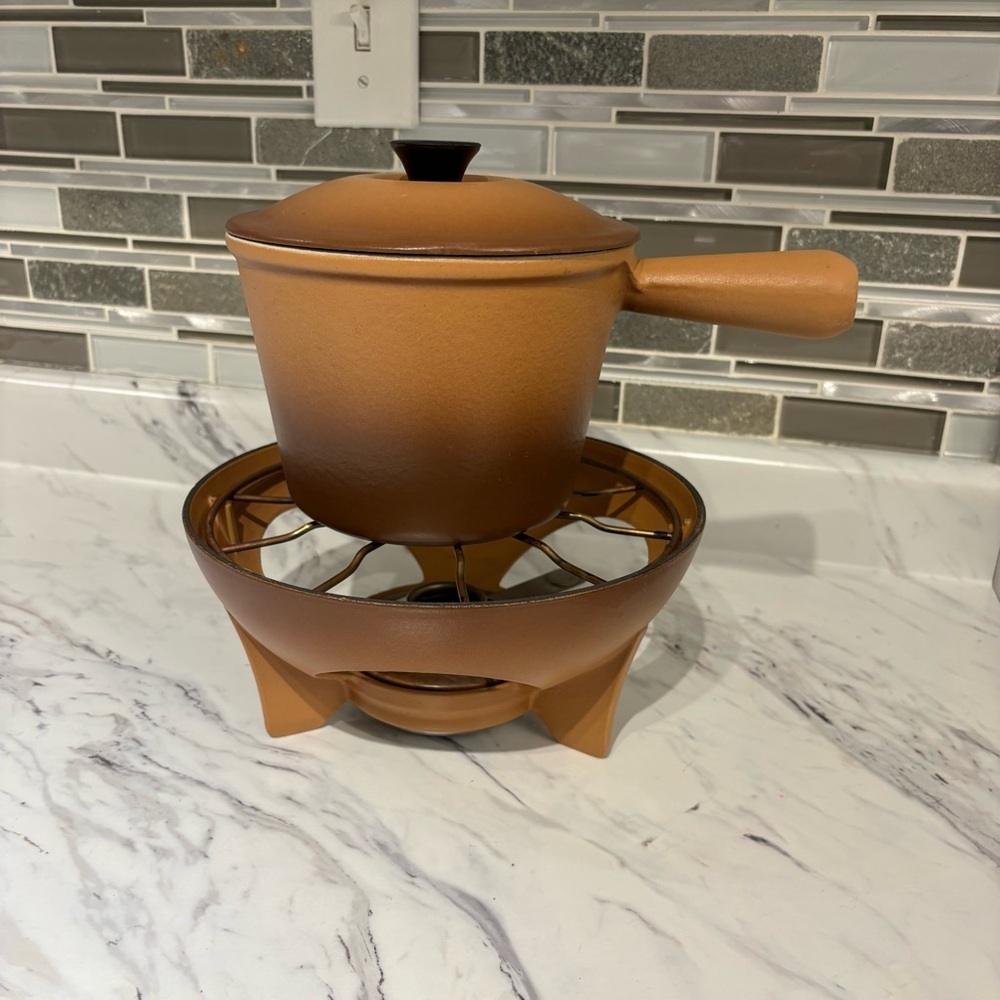 Vintage LeCreuset Fondue Pot Enameled Cast Iron Ombre Terra - Picture 11 of 16